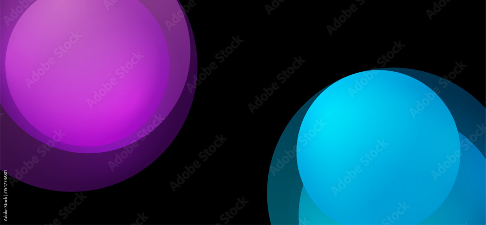 Poster bright blue and purple circles shiny abstract minimal geometric background. vector tech banner desig
