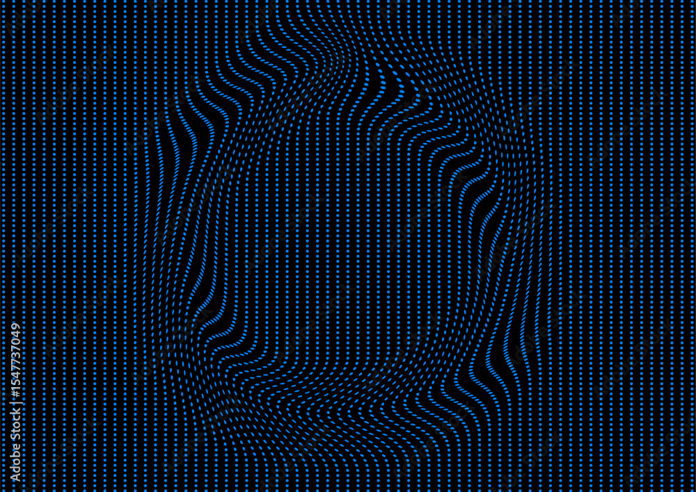 Aufkleber Abstract warped blue dotted lines forming distorted circle shape, tech minimal background. Vector geometric pattern design