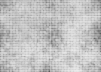 Dark grey small halftone squares dots on abstract grunge texture background. Vector design