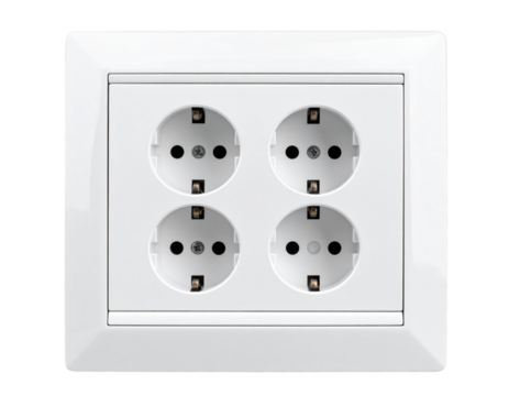 Modern Double Electrical Outlet with Glossy White Frame, isolated on transparent background - Powered by Adobe