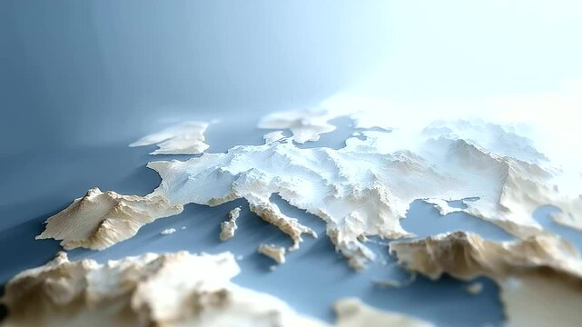 Topographic map of Europe with exaggerated mountain ranges and peaks_