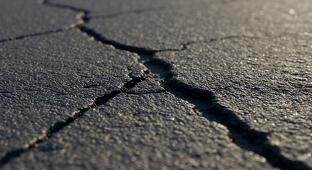 Obraz premium Sunlit Cracks in Dark Gray Textured Surface: A Close-Up View