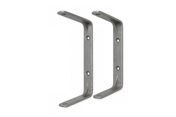 Two metal shelf brackets on transparent background