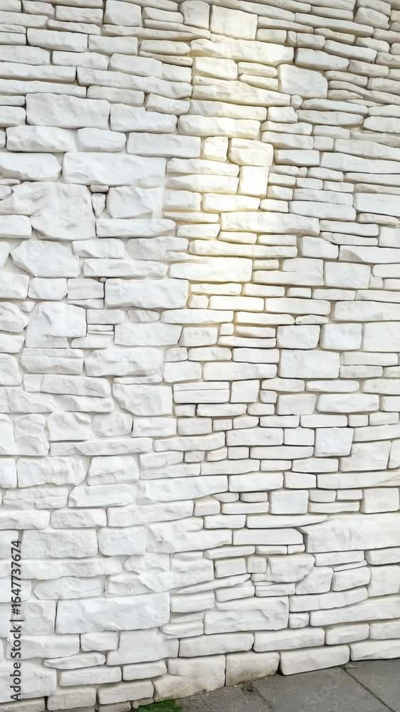Poster white stone wall facade with irregular shaped rocks, creating a textured surface pattern for constru