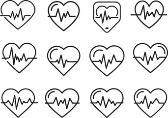 A collection of stylized heartbeat icons, each encased in a heart shape, symbolizing life, health, and vitality.