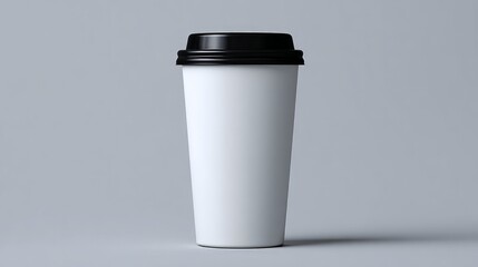 White Paper Coffee Cup with Black Lid on Gray Background