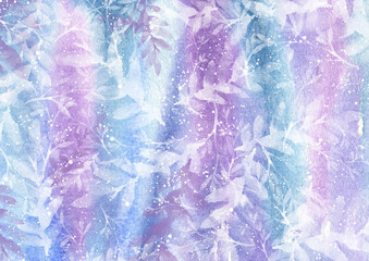 Winter floral pattern, elegant texture with branches. Winter gradient background with transparent colors, watercolor abstract design. Botanical festive background with leaves, trendy creative