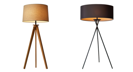 Set of three different floor lamps. Each element is separately isolated on white