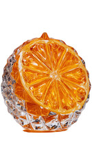 Crystal Glass Orange Slice Realistic 3D Render Isolate fruit citrus transparent background