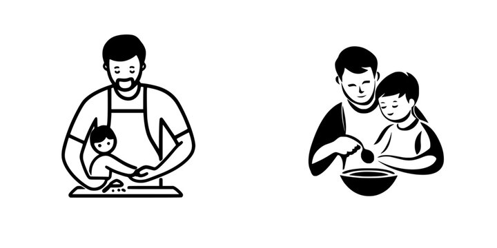 Father and child engaged in cooking activities together, promoting family bonding and creativity in the kitchen environment