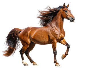 Obraz premium Standing Chestnut Horse with Raised Head and Flowing Mane, Transparent PNG
