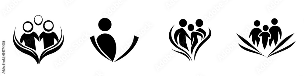 Poster black icons representing community and family in various forms for social unity and connection