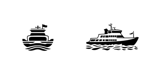 Black boat icons representing different styles of vessels, suitable for maritime themes and graphic design