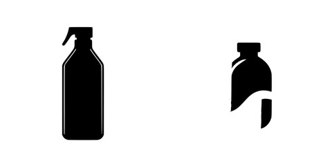 Set of black icons representing spray bottle and container with wave design