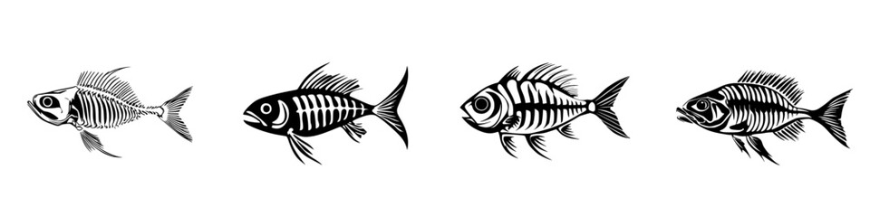 Fototapeta premium Set of black icons depicting various fish designs showcasing different styles and details