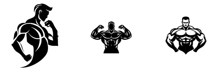 Fototapeta premium Set of black fitness icons representing strength and muscularity for use in health and wellness designs