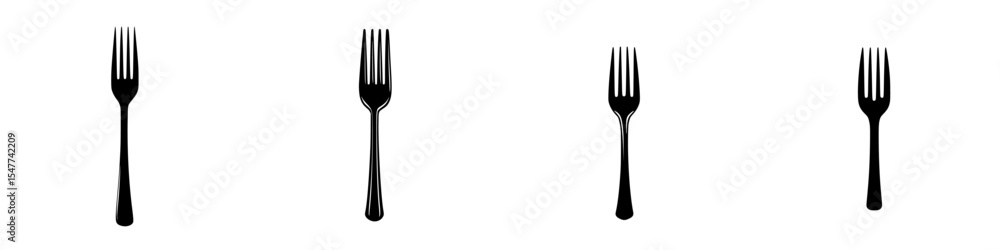 Poster black icon set of forks displaying different designs suitable for various culinary themes