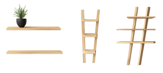 Set of three different wall shelves . Each element is separately isolated