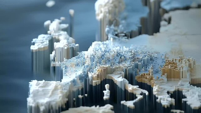Voxel Map of Europe with Cube Architecture and Elevation Details_