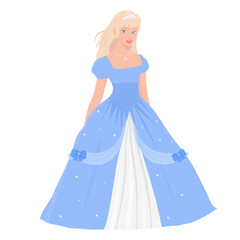 Fototapeta premium Beautiful cute princess with long hairstyle holding her long dress vector illustration on white background