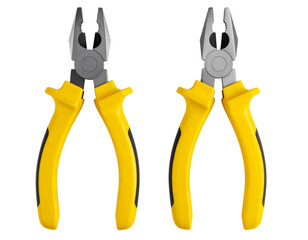 Top-Down View of Combination Pliers with Yellow Handle, isolated on transparent background