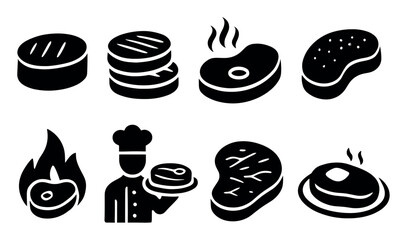Grill and barbecue solid icon set. meat, cooking, steak icons solid collection
