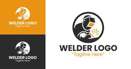Powerful Industrial Welder Logo Design with Modern Black and Yellow Colors