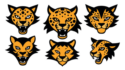 Carton of Tiger silhouettes set, isolated white background
