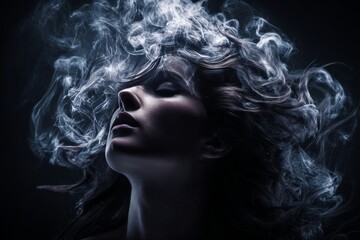 Fototapeta premium Ethereal Beauty Woman Surrounded by Smoke, Exploring Dreamlike States and Inner Worlds