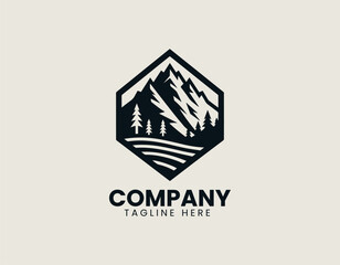 Stylized north peak mountain logo in vector format for nature exploration and travel identity design