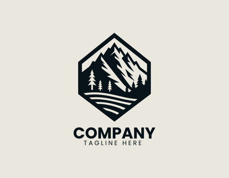 Stylized north peak mountain logo in vector format for nature exploration and travel identity design