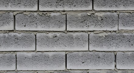 Obraz premium Close-up of a Grey Concrete Block Wall with Uneven Mortar