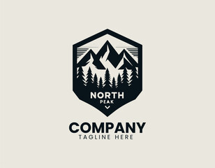 North mountain peak vector logo illustration in bold minimal style for adventure and travel themes