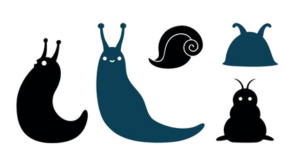 Funny cartoon snails on a white background with cute and playful expressions