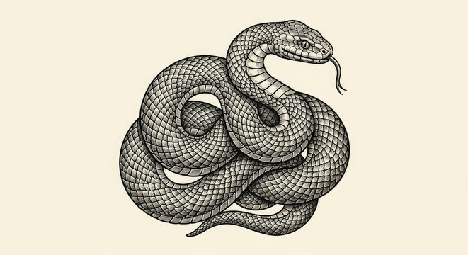 Classic Engraved Serpent: Intricate Scales, Mythical & Detailed Art