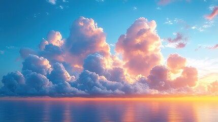 Radiant Cumulus Clouds at Sunset Over a Forest Horizon