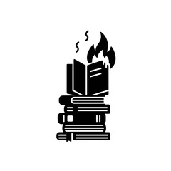 Burning book graphic icon with smoke and flames on stacked books   on a transparent background