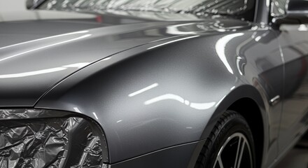 Fototapeta premium Gleaming Gray: A Close-Up of a Newly Painted Car's Fender