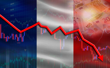 France financial fall on economy market. France financial crisis on economic graph