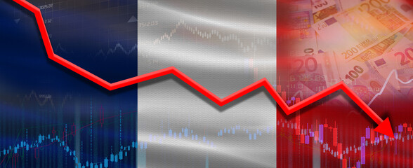 France financial crisis on economic graph. Financial fall of France on economy market