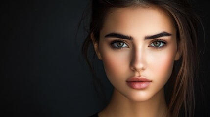 Close-up Portrait Green Eyes, Soft Makeup, Brunette Hair, Beauty, Woman Beauty, Portrait