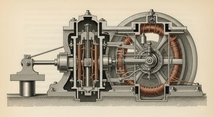 Historical Engraved Diagram: Early Electric Generator - Vintage Technology