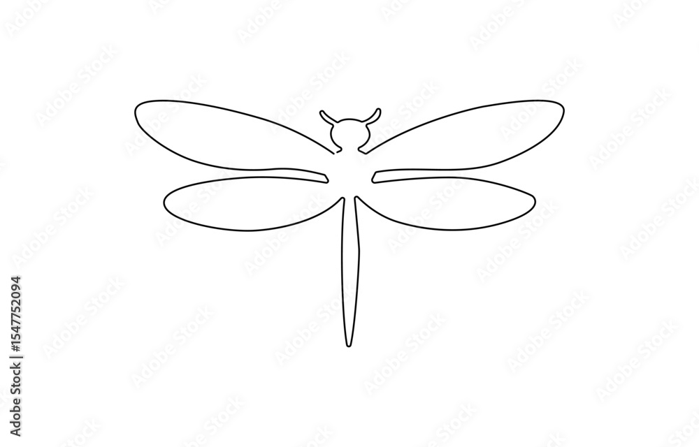 Poster dragonfly continuous one line art drawing of outline vector illustration, dragonfly continuous one l