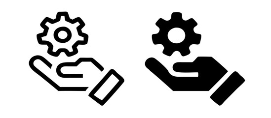 Gear in hand icon. Cogwheel symbol. Flat and line icons. Vector