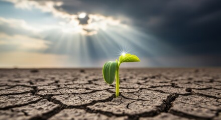 Resilience A Tiny Sprout Emerging from Dry, Cracked Earth