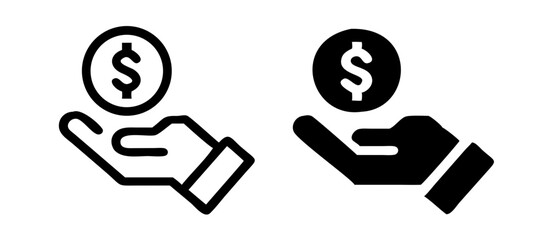 Save money icon. Money in hand, salary symbol. Flat and line icons. Vector