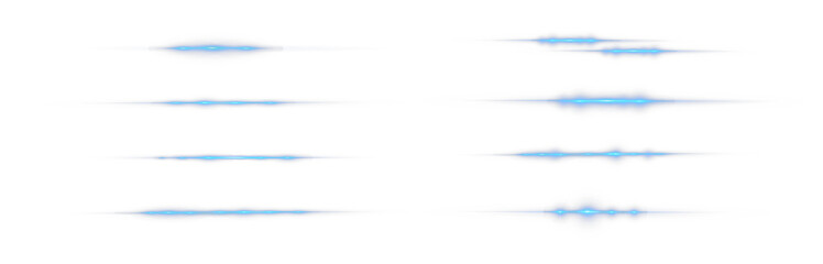Blue Horizontal Lens Flares, Laser Light Beams, Glowing Streaks, Transparent Light Rays, Vector Glow Effect, Abstract Optical Flare, Isolated Blue Flash, Bright Illumination PNG Background