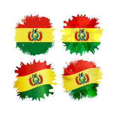 Set of abstract artistic spots with flag of Bolivia and clipping mask. Creative staines with Bolivian flags. Collection of holiday, sport or business icons. 200 years celebrating concept.