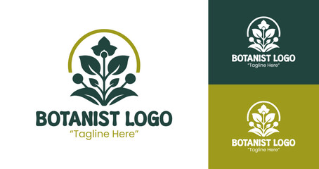 Fresh Botanist Logo with Nature Elements in Green and Gold for Eco-Friendly Brands