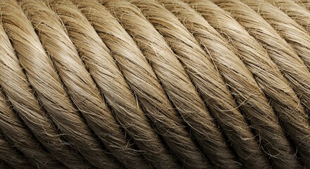 Close-up Texture of Twisted Natural Fiber Rope, Showing Individual Strands and Complex Weave